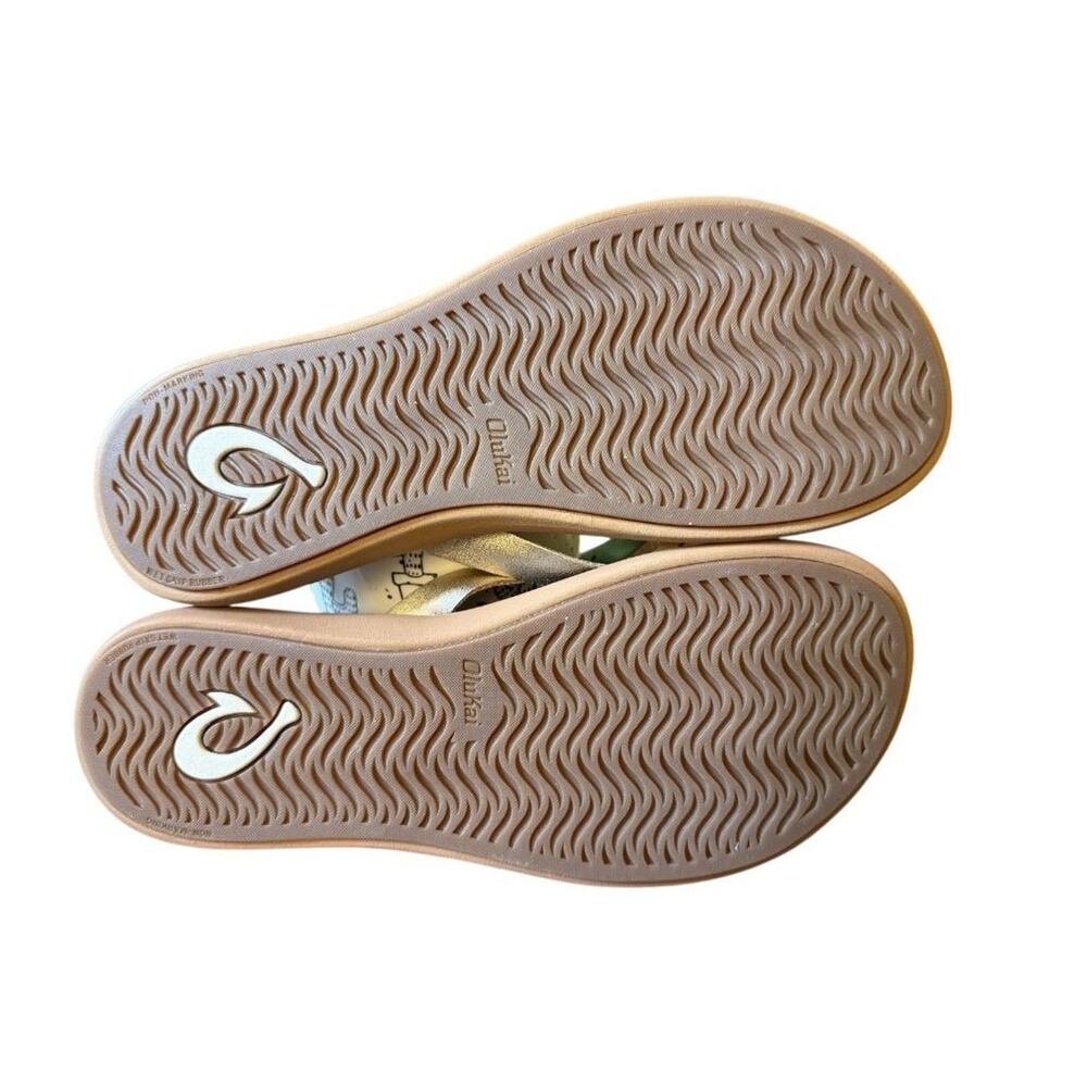 Olukai Luana Gold Leather Slide Flip Flop Women size 7 - Picture 5 of 6